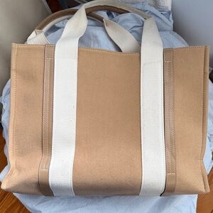 CAbi Tan and White Shoulder Bag